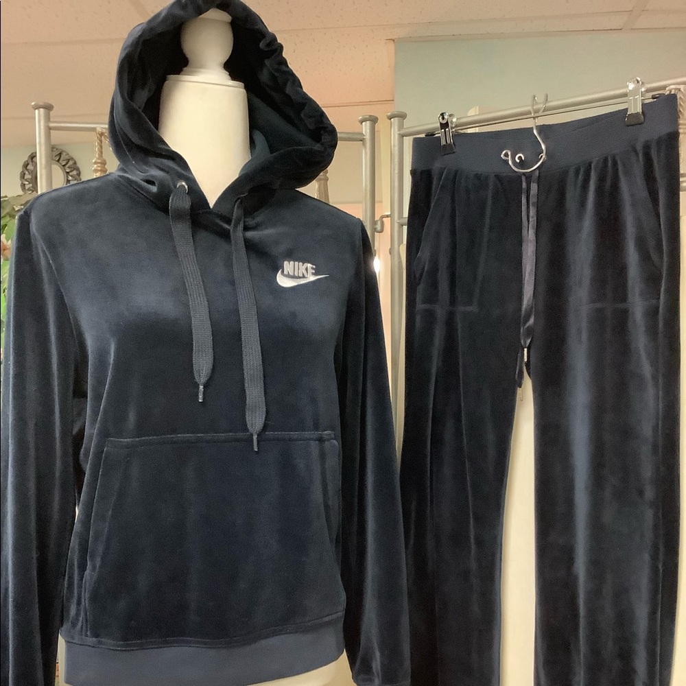 Nike velour dark blue velour hoodie pullover Juicy Couture drawstring pants